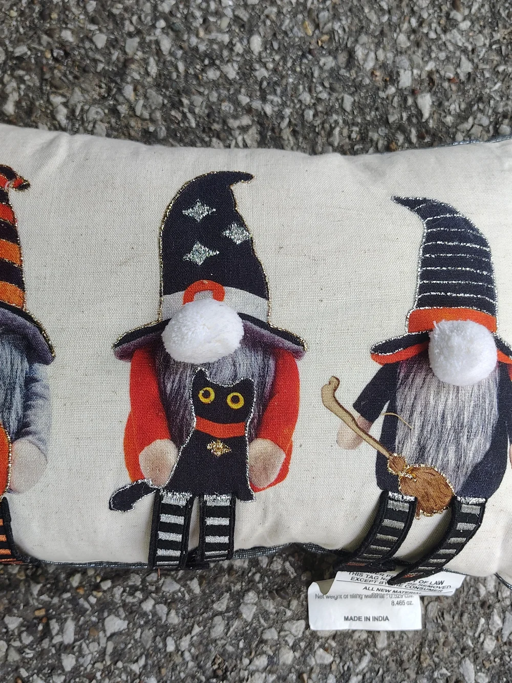 Holiday Gnome Decorative Pillow - Black, Orange, Cream